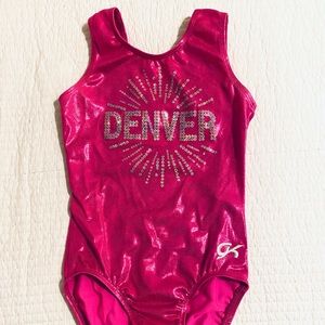Beautiful bright pink Denver University DU GK leotard with silver sparkles sz CL